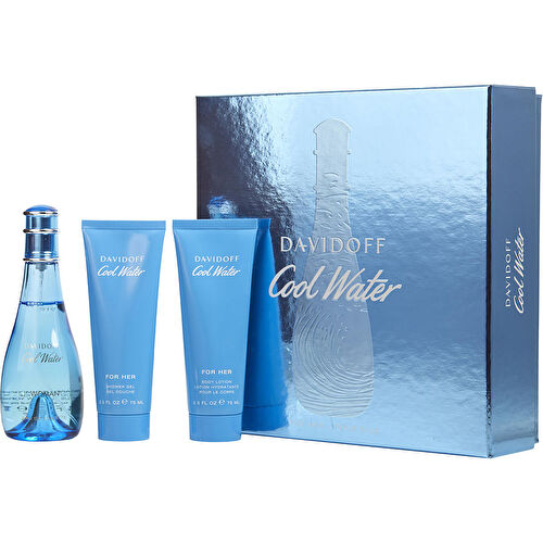 DAVIDOFF - Cool Water para mujer / SET - 100 ml Eau De Toilette Spray + 75 ml Body Lotion + 75 ml Shower Gel