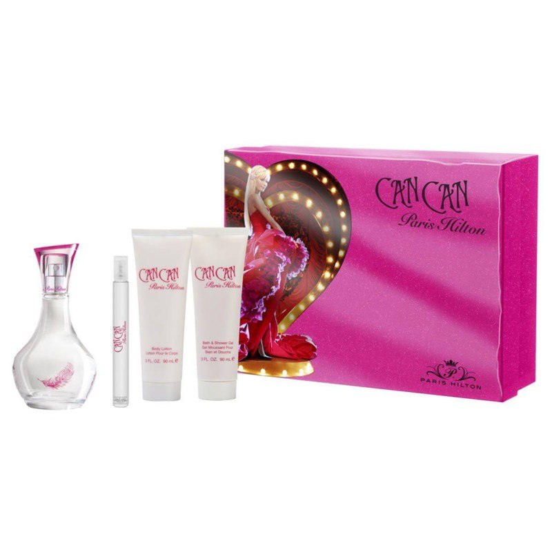 PARIS HILTON - Can Can para mujer / SET - 100 ml Eau De Parfum Spray + 90 ml Crema corporal + 90 ml Gel de baño + 10 ml mini EDP