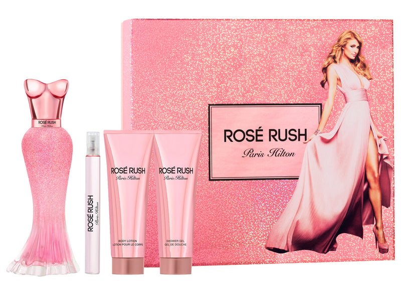 PARIS HILTON - Rose Rush para mujer / SET - 100 ml Eau De Parfum Spray + 90ml Loción corporal 90 ml + 90ml Gel para ducha + 10ml Mini EDP