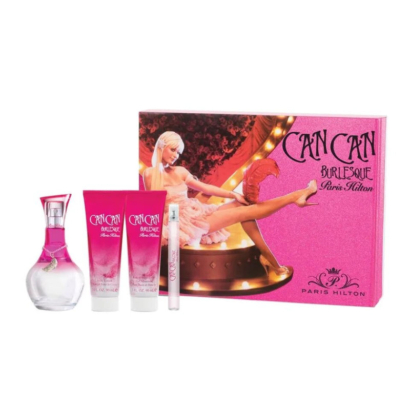 PARIS HILTON - Can Can Burlesque para mujer / SET - 100 ml Eau De Parfum Spray + 90 ml Crema Perfumada + 90 ml Gel de baño + 10 ml EDP