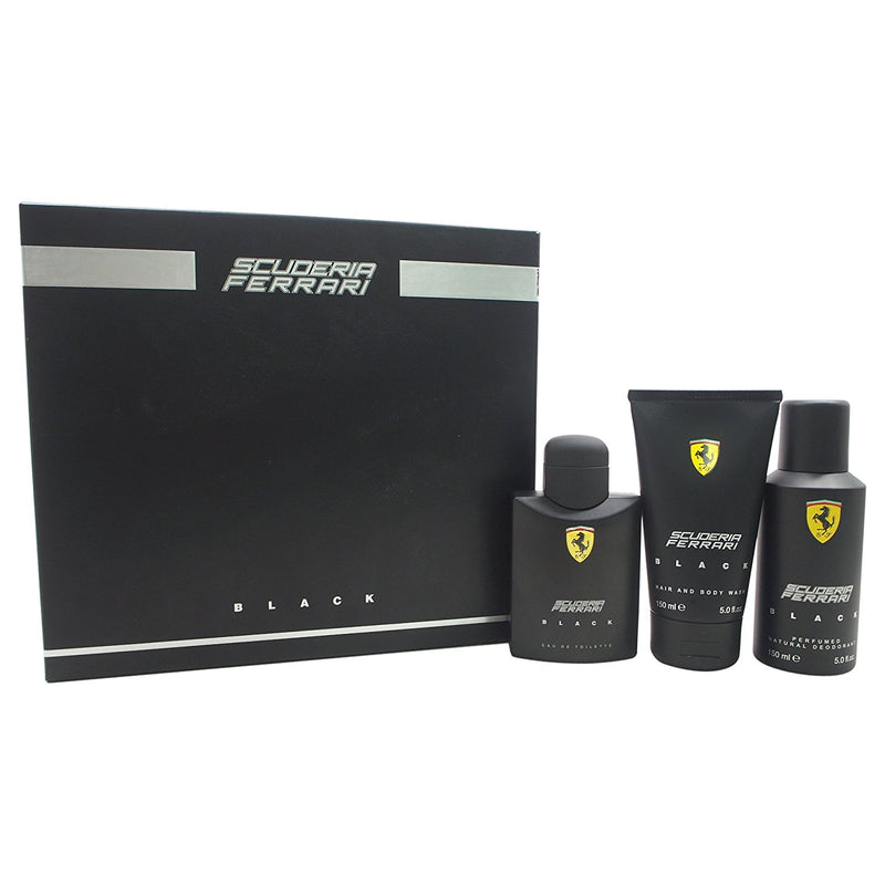 FERRARI - Ferrari Scuderia Black para hombre / SET - 125 ml Eau De Toilette Spray + 150 ml Hair and Body Wash + 150 ml Deodorant Spray