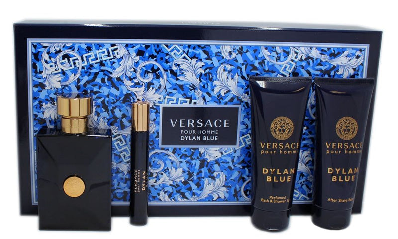 VERSACE - Versace Pour Homme Dylan Blue para hombre / SET - 100 ml Eau De Toilette Spray + 100 ml After Shave + 100 ml Shower Gel + 10 ml Mini EDT