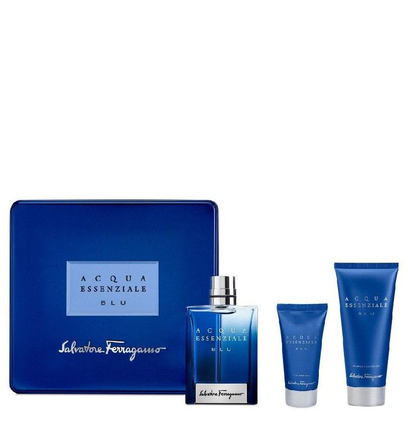 SALVATORE FERRAGAMO - Acqua Essenziale Blue para hombre / SET - 100 ml Eau De Toilette Spray + 100 ml Shower Gel + 100 ml After Shave Balm