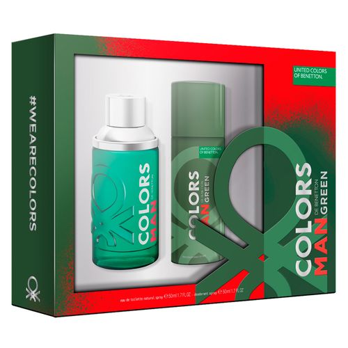 BENETTON - Colors Green Man para hombre / SET - 100 ml Eau De Toilette Spray + 150 ml Deodorant