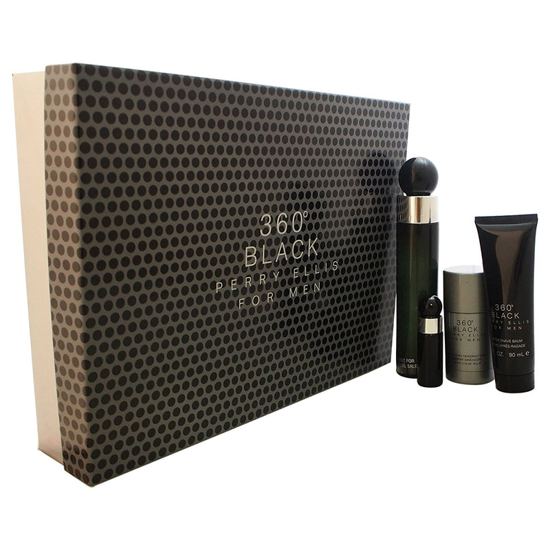 PERRY ELLIS - 360º Black para hombre / SET - 100 ml Eau De Toilette Spray + 90 ml Shower Gel + 90 ml After Shave Balm + 7.5 ml EDT Spray